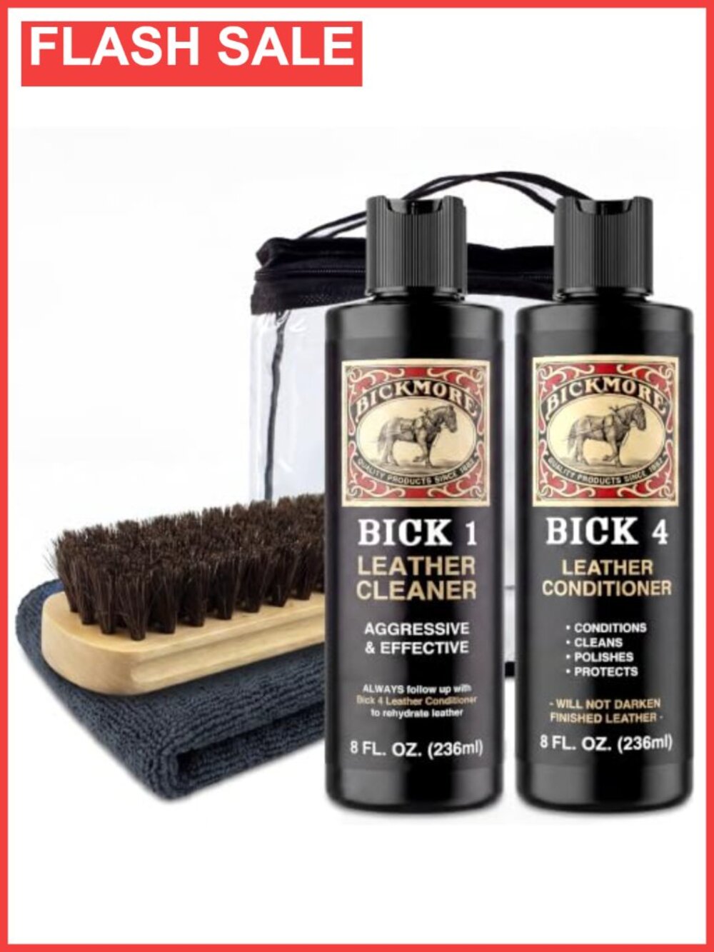 Leather Care Kit Cleaner Conditioner Brush Cloth 4-Piece Set